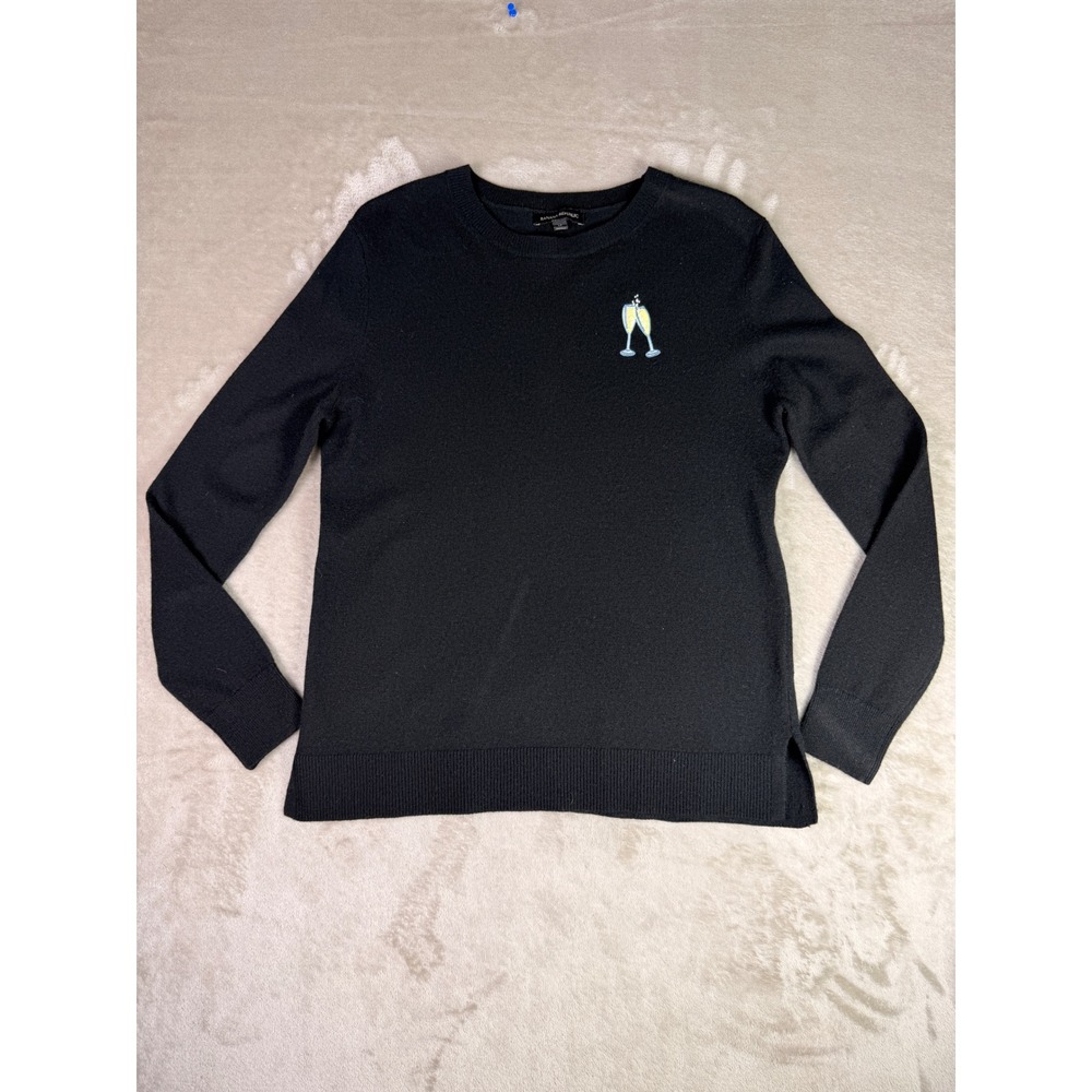 Banana Republic Womens Black Champagne Toast Merino Wool Cashmere Sweater Medium